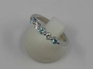 プラチナ　PT　ブルーダイヤモンド/ダイヤモンド　一文字　リング　0.30ct 0.20ct　#11　送料無料　3396