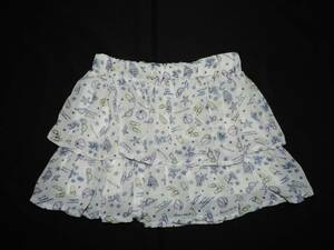 ☆夏柄プリントが可愛い２段シフォンフリルのパンツ内蔵白スカート☆１４０センチ☆