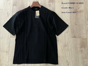 新品 COMME CA MEN コムサメン ケーブルニットコンビTシャツ 05ブラック Lサイズ 42TY21 定価14,300円