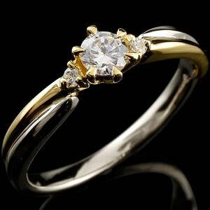 リング ゴールド ピンキーリング ダイヤモンドプラチナ指輪 イエローゴールドk18 コンビリング 一粒 18金 ダイヤモンドリング