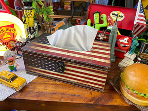 星条旗アンティークトランク風ティッシュケース ■ アメリカン雑貨 アメリカ雑貨 ティッシュボックス