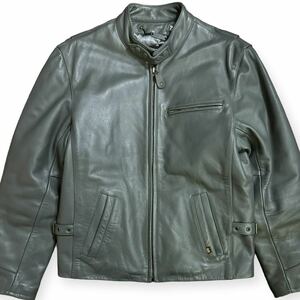 稀少 ALPHA INDUSTRIES カウハイド 立ち襟 レザージャケット シングルライダースジャケット キルティングライナー Lサイズ 牛革 本革