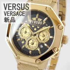 ゴールド/ブラック新品ヴェルサス・ヴェルサーチ高級メンズ腕時計オクタゴンクォーツ