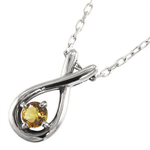 (黄水晶)シトリン ペンダント ネックレス クロス 一粒石 11月誕生石 18金ホワイトゴールド タマゴ型