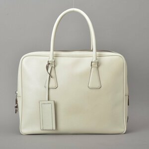 1円 極美品 PRADA プラダ ブリーフケース ビジネスバッグ サフィアーノ レザー ホワイト イタリア製 ハンドバッグ A4 書類鞄 Mc.h