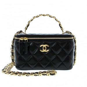 シャネル CHANEL バニティバッグ AP3315 マトラッセ ラムスキン 黒 レディース 2WAY/チェーンショルダー/ゴールド金具/ミラー付き 美品