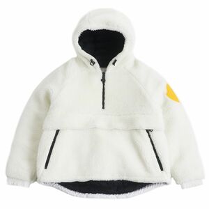 良品□MONCLER×Off-White TRESTRIGNEL デカロゴワッペン プルオーバー ボアフリース フーデッド ダウンジャケット 白 1 正規品 希少！