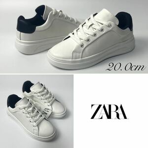 新品 ZARA PUレザースニーカー 20cm 31 WHITE/BLACK キッズ ザラ ユニセックス スニーカー シューズ ローカット やや厚底