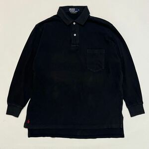 k321 希少 90s Ralph Lauren 裾ポニー ポロ シャツ L ブラック 黒 刺繍 ラルフローレン shirt BIG shirt ビッグ シャツ