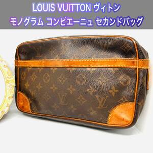 LOUIS VUITTON モノグラム コンピエーニュ28 セカンドバッグ クラッチバッグ ブラウン レザー