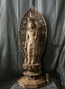 井波彫刻　特大91cm 仏教工芸品　総楠製　極上彫　十一面観音菩薩立像