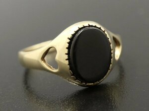 1994年 英国 ビンテージ 9CT ゴールド カットアウト ハート型 ブラック オニキス リング 9金 無垢 イギリス製 SHEFFIELD ホールマーク 指輪
