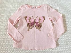 ★★美品　H&M　長袖Tシャツ　スパンコール　蝶々　ピンク　サイズ１１０★★