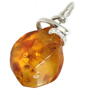 琥珀 ダイヤモンド ペンダントトップ 0.04ct Pt900 中古 プラチナ 虫入り Amber Diamond