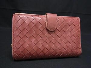 1円 BOTTEGA VENETA ボッテガヴェネタ イントレチャート レザー 二つ折り 財布 ウォレット 札入れ 小銭入れ ピンクブラウン系 FA7118