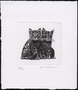 二匹の子猫/銅版画・エッチング/新品、作品のみ