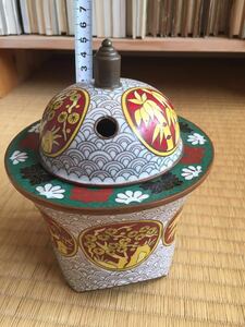 中国骨董美術品 古い純銅製七宝焼き景泰藍松竹梅香炉 高さ約15cm 付属なし / 時代古陶磁古美術染付陶器陶芸茶道具茶碗床の間