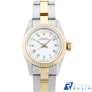 ロレックス オイスターパーペチュアル 67193 ホワイト センターローマ 3列 オイスターブレス L番 中古 レディース 腕時計