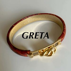 送料無料 即決 GRETA グレタ イタリア製 ブレスレット バングル ブラウン 茶色 24KT