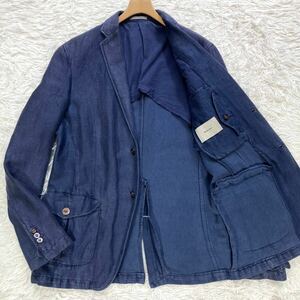 【美品 50 L】BOGLIOLI サファリジャケット K.jacket 製品染め リネン アンコン CHELSEA ボリオリ メンズ ネイビー チェルシー テーラード