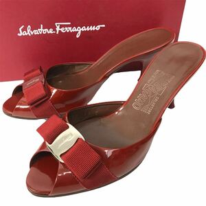 j219 Salvatore Ferragamo サルヴァトーレフェラガモ エナメル ヴァラリボン サンダル ミュール ルージュレッド 5.5 イタリア製 正規品