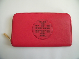 美品 レア！◆ TORY BURCH ◆ トリーバーチ ◆ ラウンドファスナー 長財布◆ パンチング ロゴ入り レザー製◆ 赤 レッド系 ◆ 送料無料！！