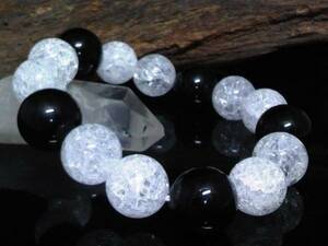 オニキス１６ミリクラック水晶１４ミリ数珠