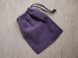 アジア面白雑貨＊未使用・古い紫の縞の生地の巾着☆ポーチ小物入れ信玄袋リメイク