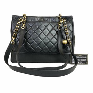 【1円～】シャネル CHANEL バッグ トートバッグ チェーンショルダー マトラッセ ラムスキン レザー 2番台 ブラック カード付き 中古