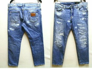 ●即決[52]DOLCE&GABBANA DENIM SKINNY プレート スキニー スリム リペア ダメージ ストレッチ デニム GY07LD/G8DN7 パンツ■6795