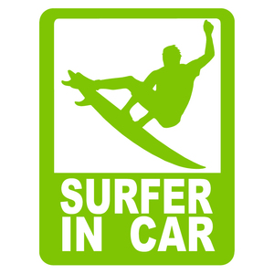 オリジナル ステッカー SURFER in CAR ライトグリーン サーファー イン カー アウトドア派に パロディステッカー