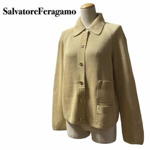 SalvatoreFeragamo フェラガモ ガンチーニ 金ボタン ケーブルニットカーディガン ベージュ M