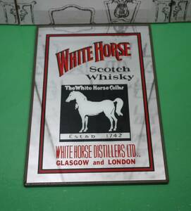 ヴィンテージ パブミラー White horse ホワイトホース スコッチ ウイスキー アンティーク 鏡 インテリア 壁掛け 飾り 飲食 店舗 什器