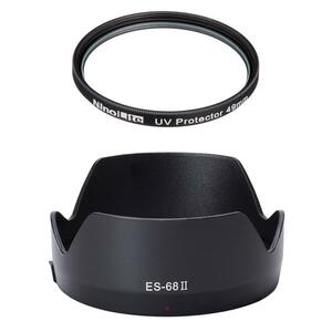 2点セット レンズフード と UVフィルター 49mmのset ES-68II 互換 ES-68 , EF 50mm F1.8 STM対応 花形レンズフード