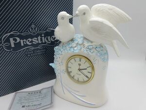 ◆KATO KOGEI Clock Collection 加藤工芸 スプリングガーデンクォーツ ブルー 置時計 陶器 鳩 花 インテリア 置物 オブジェ 長期保管品 