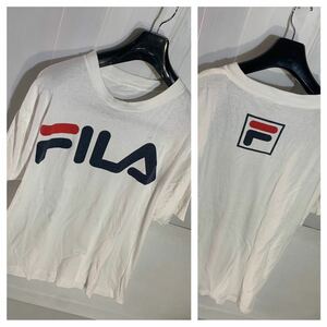 ヴィンテージ FILA フィラ　デカロゴ 大　プリント　白　半袖　Tシャツ　XL程度　ホワイト