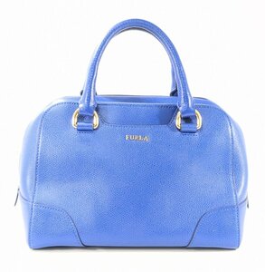 FURLA フルラ ハンド バッグ レザー ミニボストン コンパクト ブルー 青