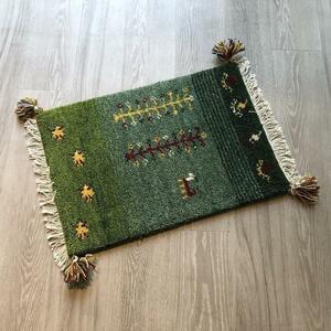 高級手結び絨毯 GABBEH ギャッベ 40×60cm ウール 玄関マット おしゃれ カーペット 絨毯 ハンドノット ギャベ ラグ 段通 キリム 49