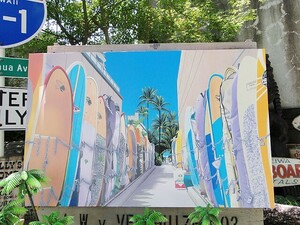 ハワイアン　キャンバスアート　（サーフボード）　栗山義勝　アメリカ雑貨　アメリカン雑貨