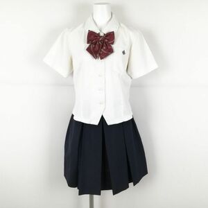 1円 ブラウス ミニスカート リボン 上下3点セット M 夏物 女子 学生服 熊本商業高校 白 制服 中古 ランクC NA1109