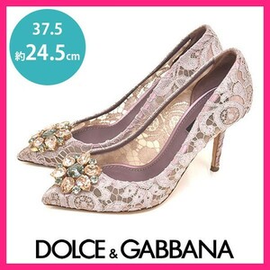 美品 ドルチェ＆ガッバーナ DOLCE&GABBANA ビジュ レース パンプス レインボーシューズ ピンク 37.5(約24.5cm) sh24-0952