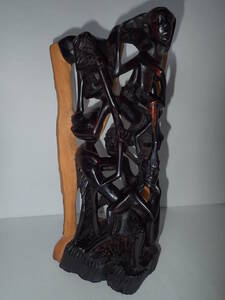 アフリカ タンザニア ウジャマー 男性 7人 黒檀 高さ約31.9㎝ 木彫り インテリア 置物 彫刻 マコンデ彫刻