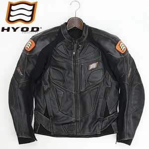 ◆HYOD PRODUCTS ヒョウドウ プロダクツ パンチング レザー×ストレッチ素材 防風ライナー付 バイクウェア ジャケット 黒 ブラック M