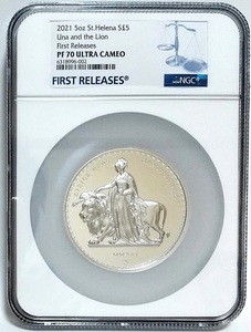 2021年 セントヘレナ ウナとライオン 5ポンド 5オンス 5oz プルーフ銀貨 NGC PF70 UC FIRST RELEASES マスターピースコレクション イギリス