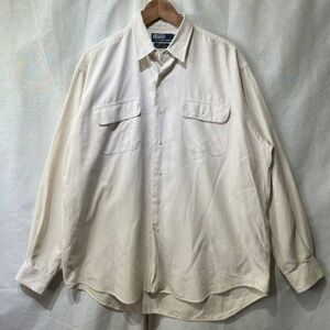 希少! 90s Ralph Lauren 無地 シルクコットン シャツ L ビンテージ ホワイト ベージュ POLO ラルフローレン 80s