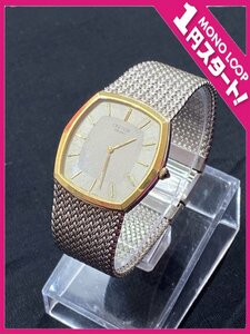 【6SK妙04006E】1円スタート★SEIKO★セイコー★CREDOR★クレドール★5930-5390★SS×14Kベゼル★クオーツ★グレー文字盤★腕時計★稼働品