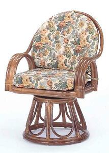 籐椅子 ラタンチェア ラウンドチェアーハイタイプ回転式 ダークブラウン色