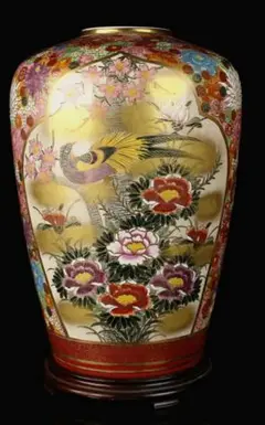 薩摩焼き　色絵金彩　丸十　大花瓶　高33cm