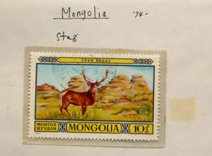 AS9　モンゴル　1974年　動物　鹿　1種　単片切手1枚　消印有り