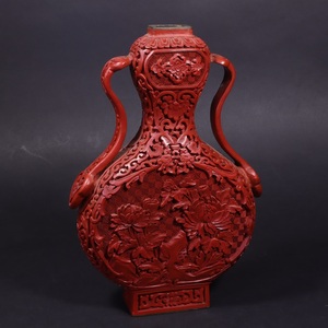 中国 堆朱 花瓶 花紋 飾壷 花器 花入 唐物 古玩